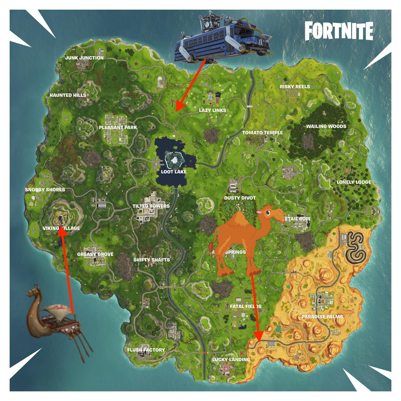 Fortnite Camel Crashed Battle Bus Locations Map And Video For - fortnite season 6 week 10 viking ship camel and crashed battle