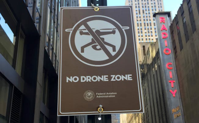 An FAA sign in New York City ahead of the Pope's visit in 2015.