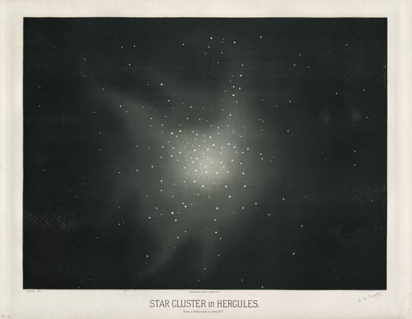 Star cluster Messier 13 in Hercules, 1877.