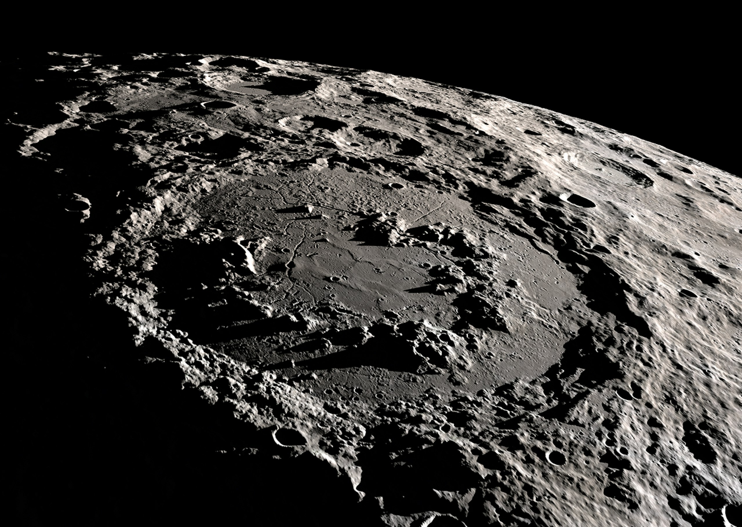 The moon's Schrödinger basin. According to lunar convention, craters more than 186 miles across are called basins.