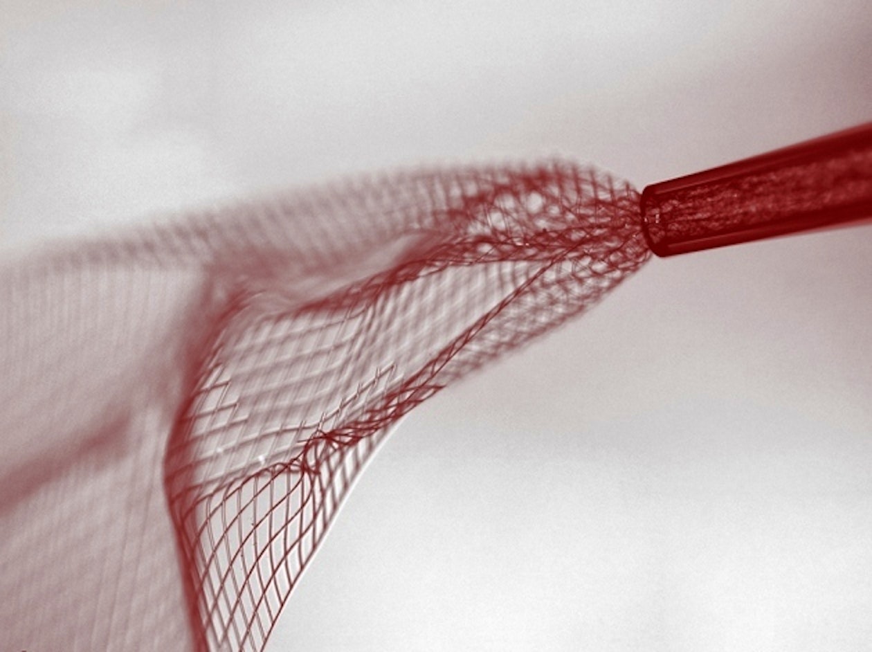 This soft, conductive polymer mesh can be rolled up and injected into the brains of mice.
