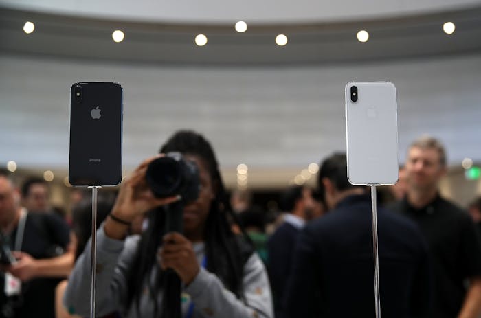 The new iPhone X is displayed during an Apple special event at the Steve Jobs Theatre on the Apple Park campus on September 12, 2017, in Cupertino, California.