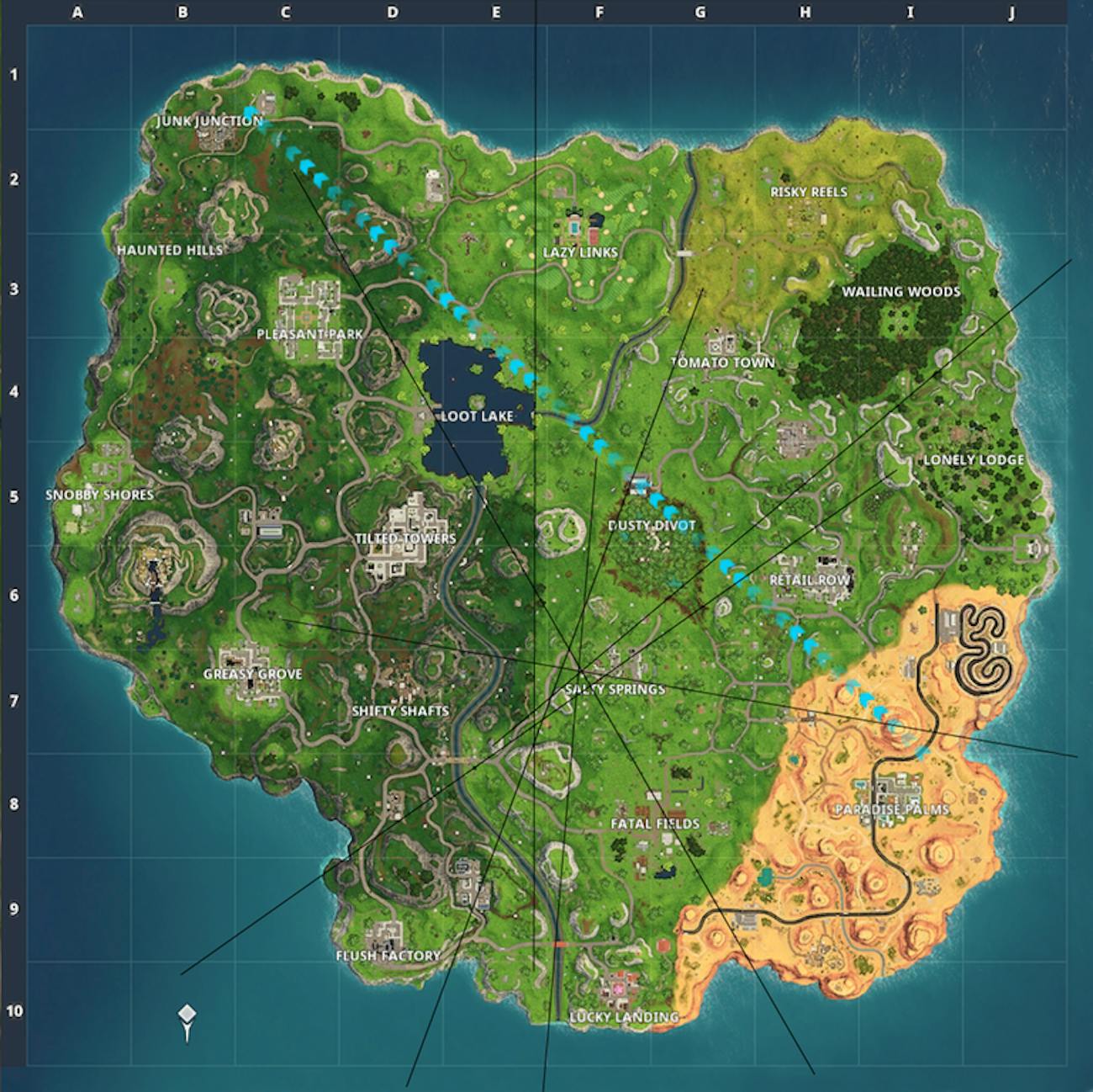 the stone heads all face salty springs - all weekly challenges fortnite