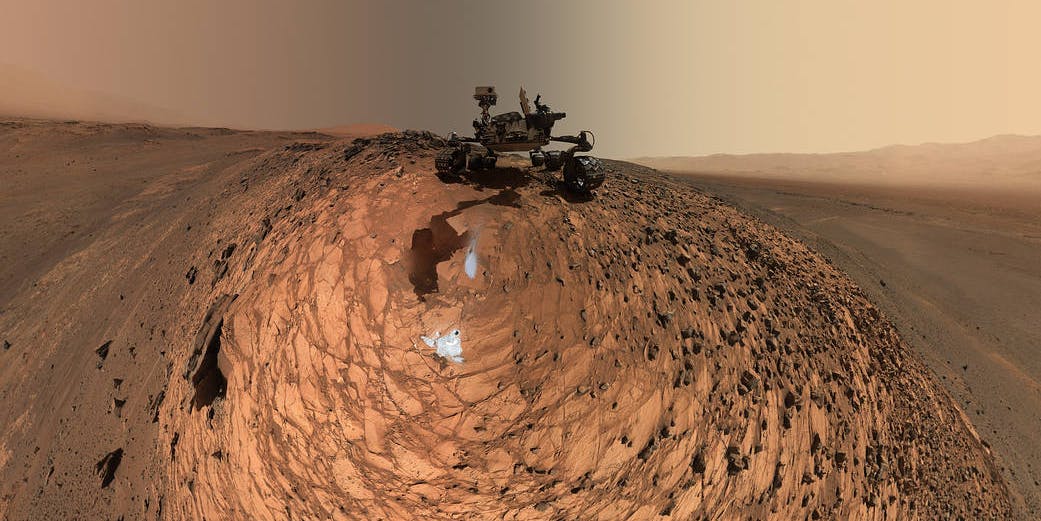 Low-angle self-portrait of NASA's Curiosity Mars rover.