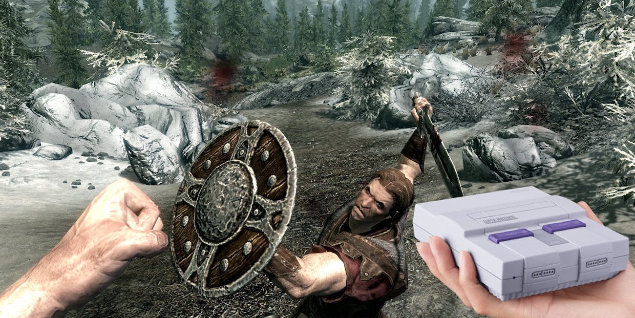 Can you really wield a SNES Classic against enemies in a new version of 'Skyrim'? No, of course not.