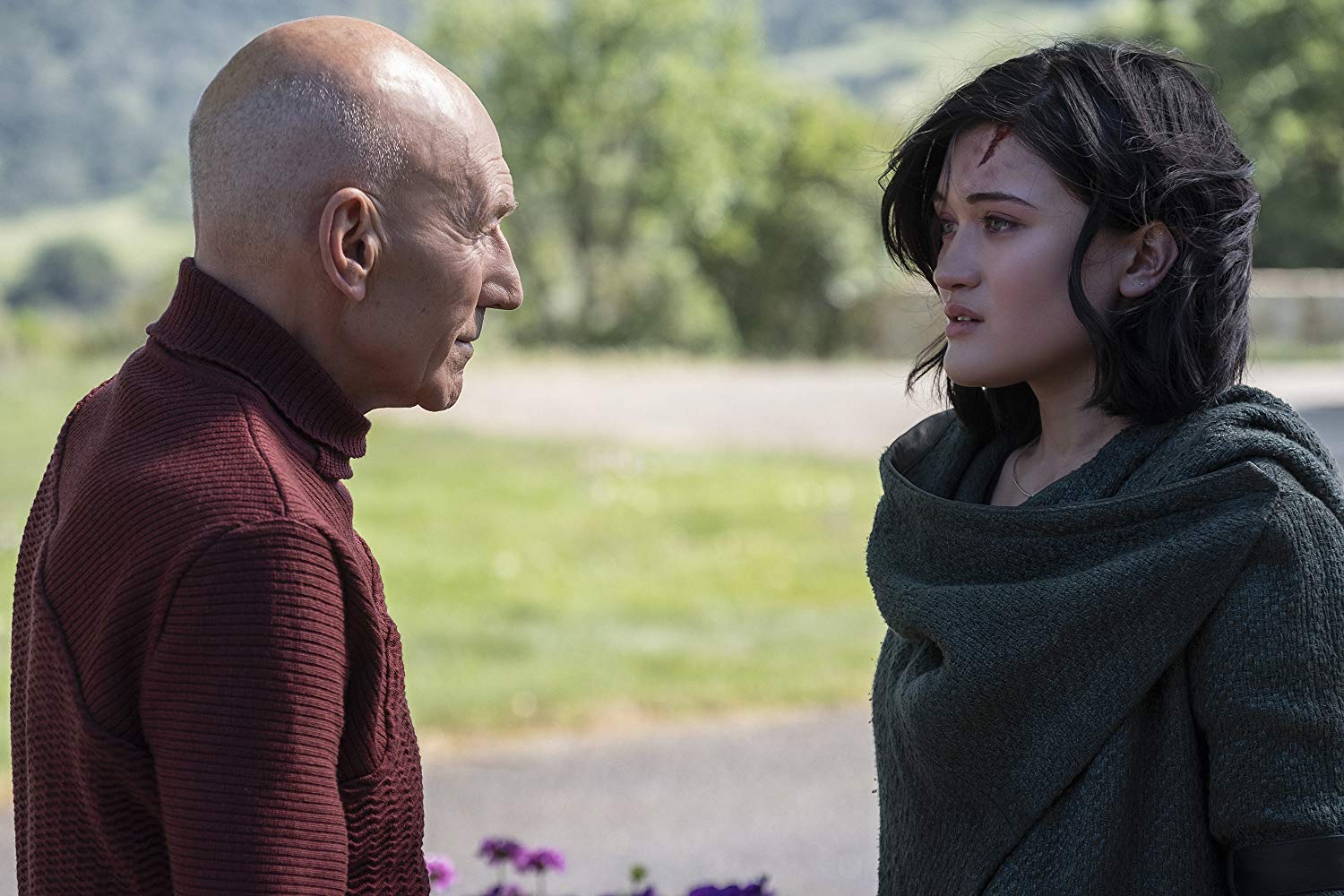 Patrick Stewart as Jean-Luc Picard and Isa Briones as Dahj in 'Star Trek: Picard'