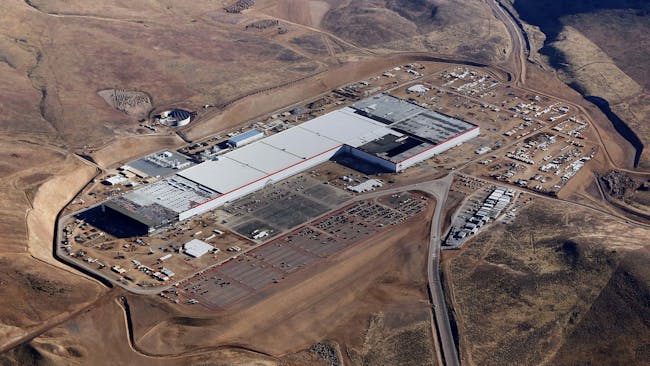 Tesla's Gigafactory from the air. On Wednesday, the company announced it had started producing batteries to go in Tesla's electric cars.