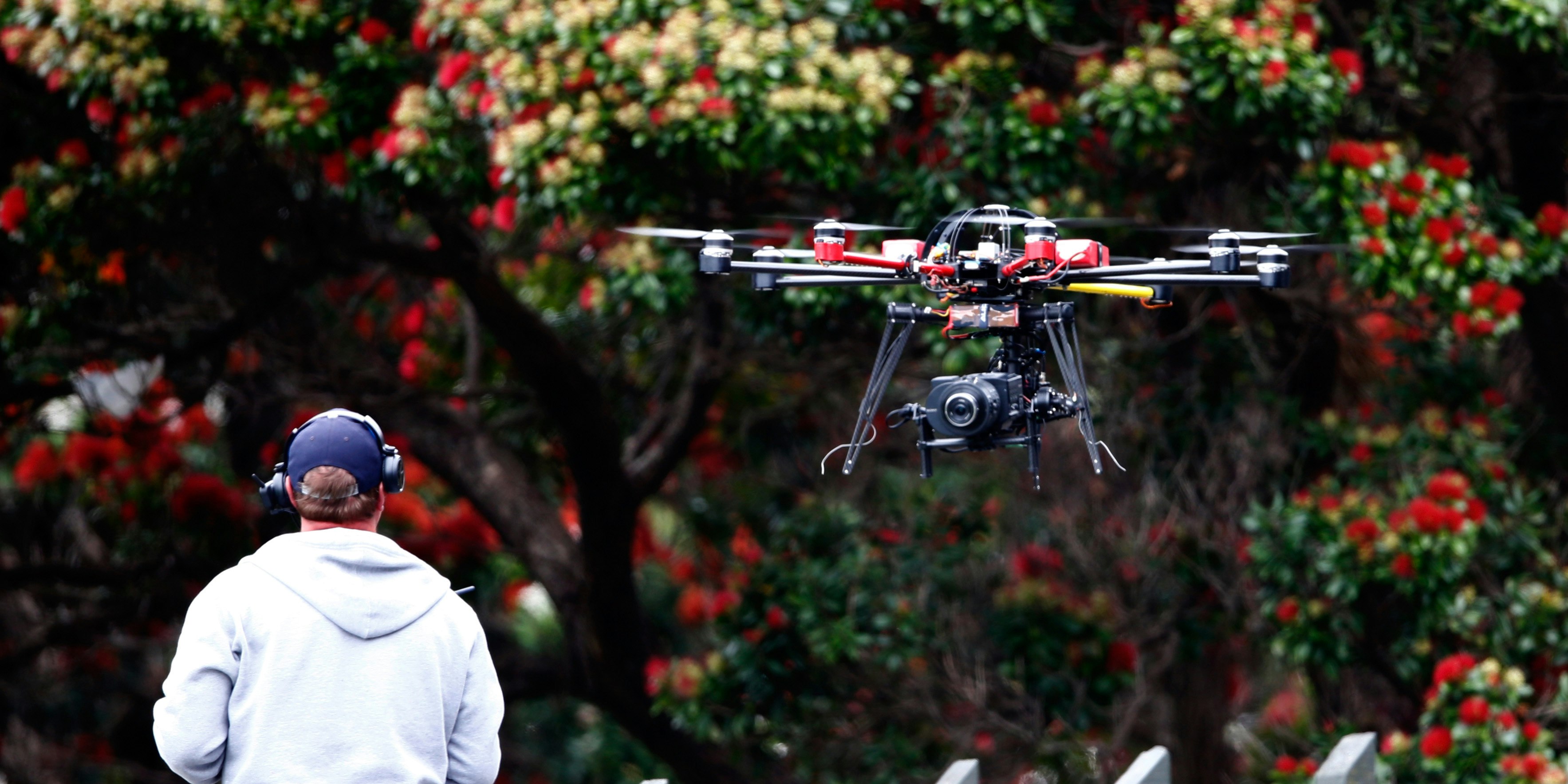 The Sky TV drone camera operator during day four of the Second Test match between New Zealand and Sri Lanka at Basin Reserve on January 7, 2015 in Wellington, New Zealand. 
