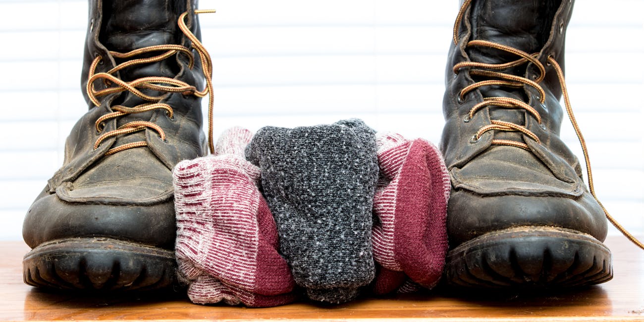 Wool Socks with Old Leather Boots Bookends