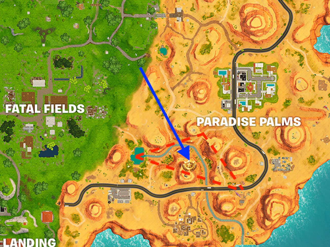 Fortnite search between oasis rock archway and dinosaurs