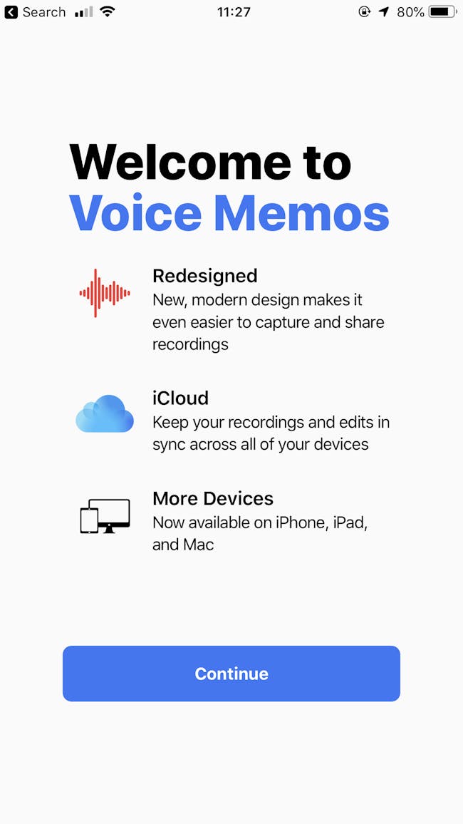 Voice Memos splash screen.