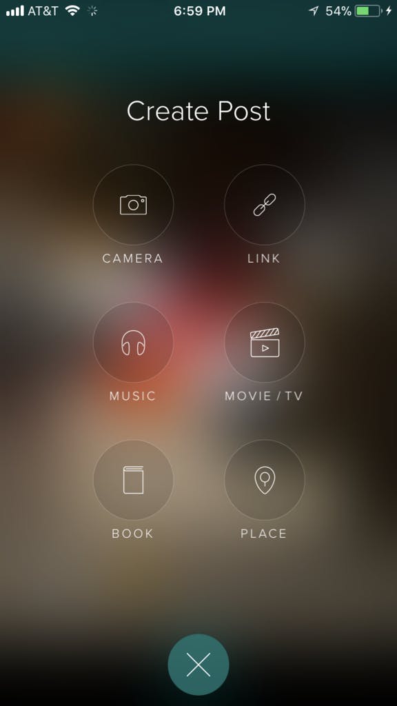 Vero's posting menu.