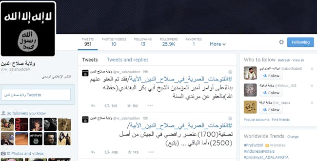 Screenshot of an ISIS-affiliated Twitter account.