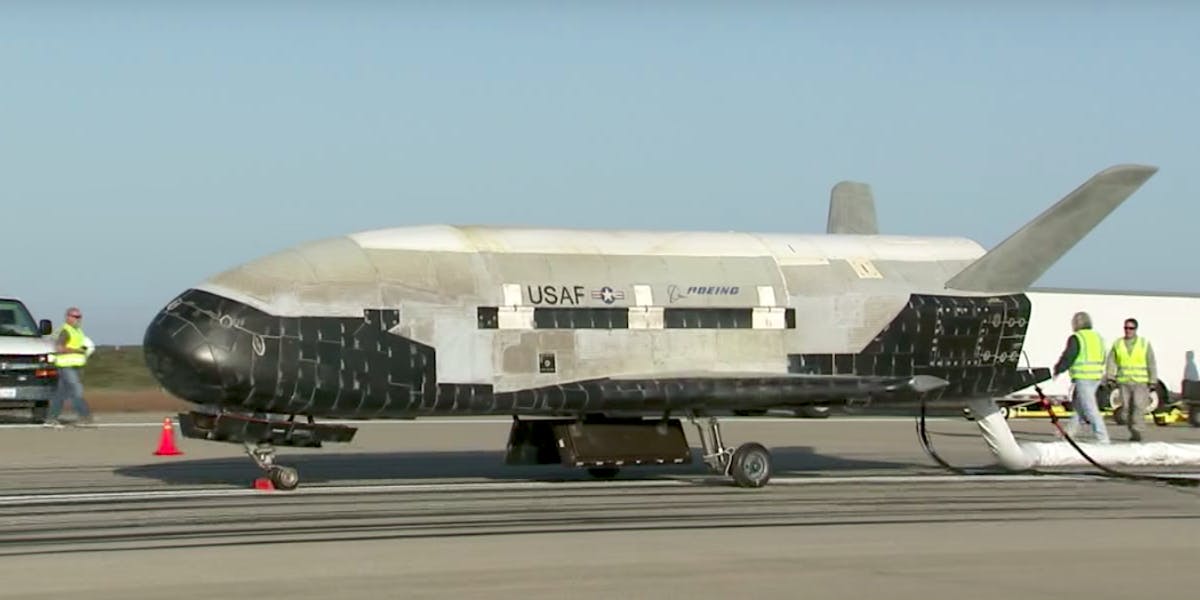 The X-37B Orbital Test Vehicle landing in 2012.