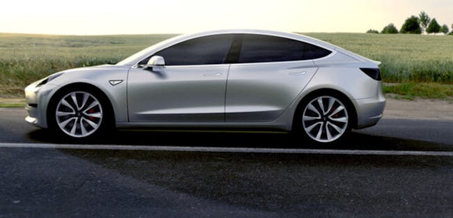 A rendering of the Tesla Model 3