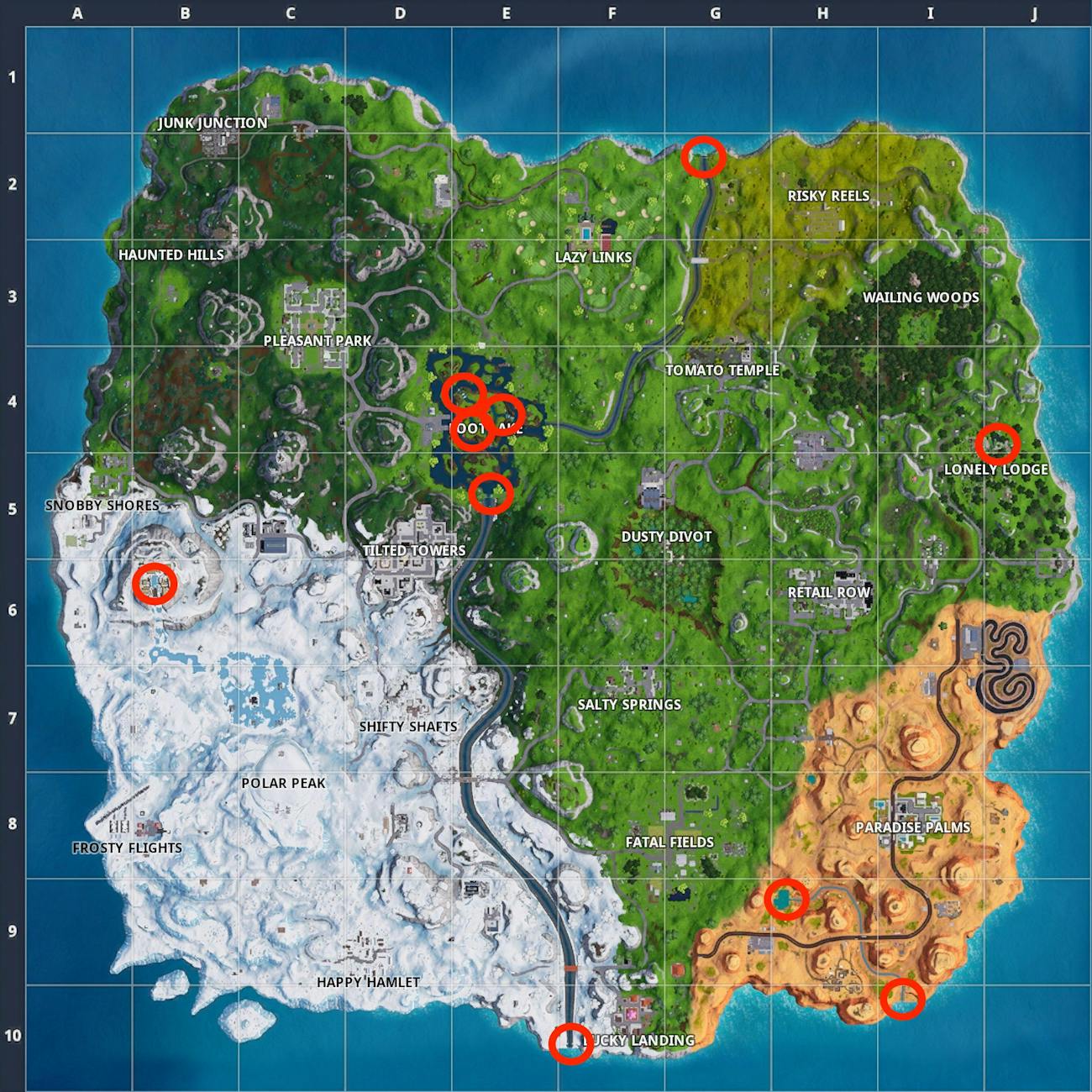 Visit north south east west fortnite locations