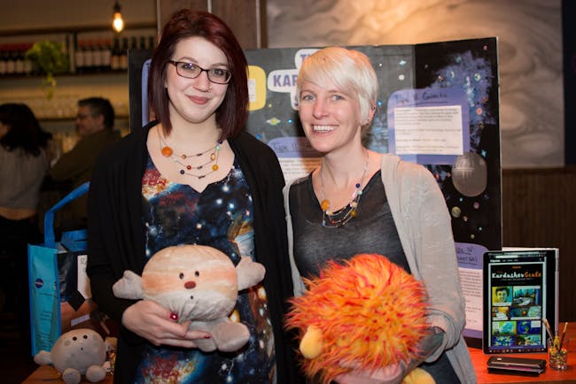 Marquart and Creighton in front of their booth at the Inverse Science Fair. Via @shazthephotog.