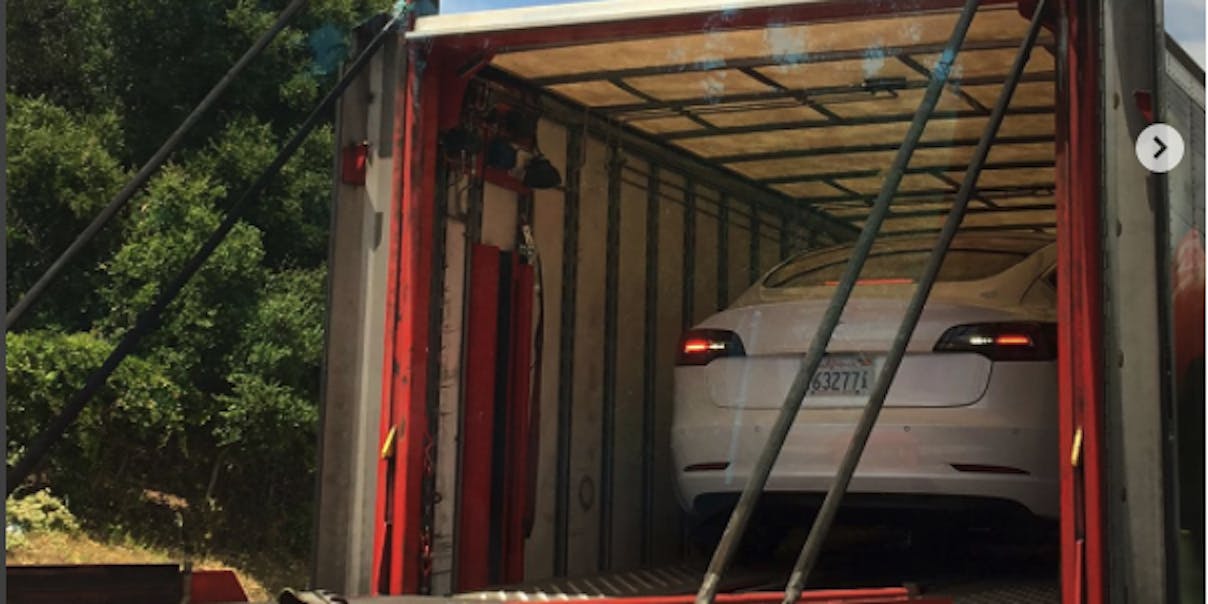 Nifty Photos Show the Tesla Model 3 on the way to testing.