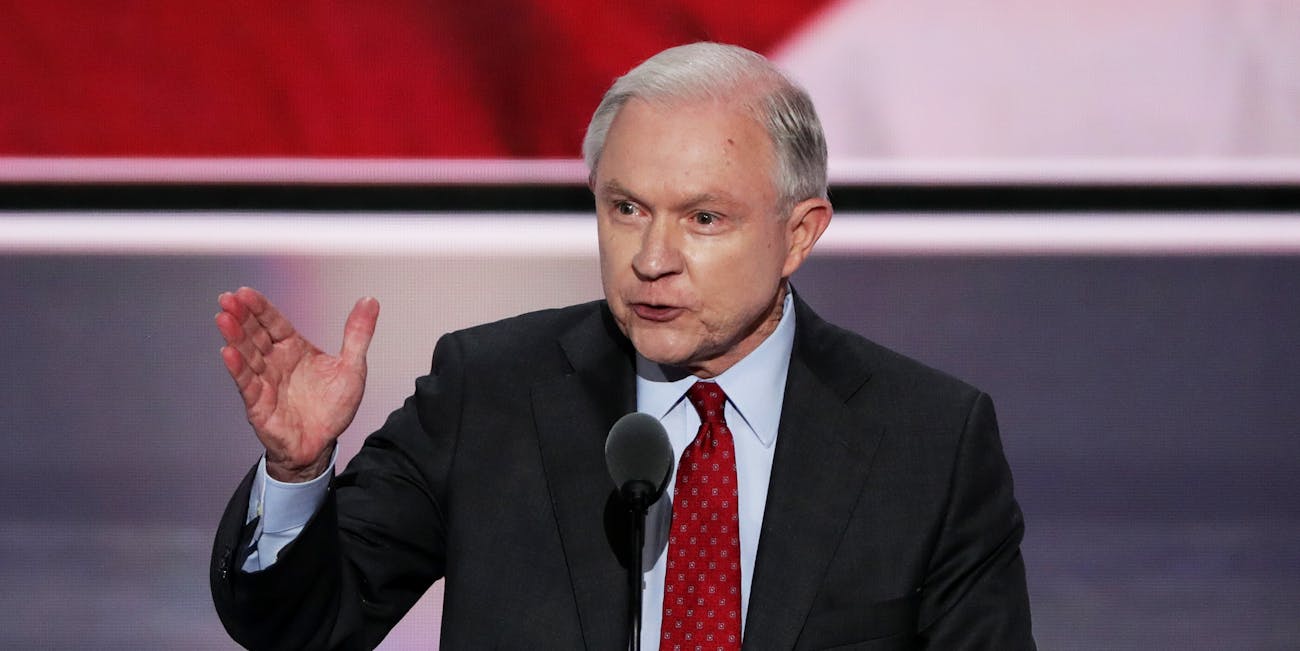 Sen. Jeff Sessions (R-AL) delivers a speech during the opening of the second day of the Republican National Convention.