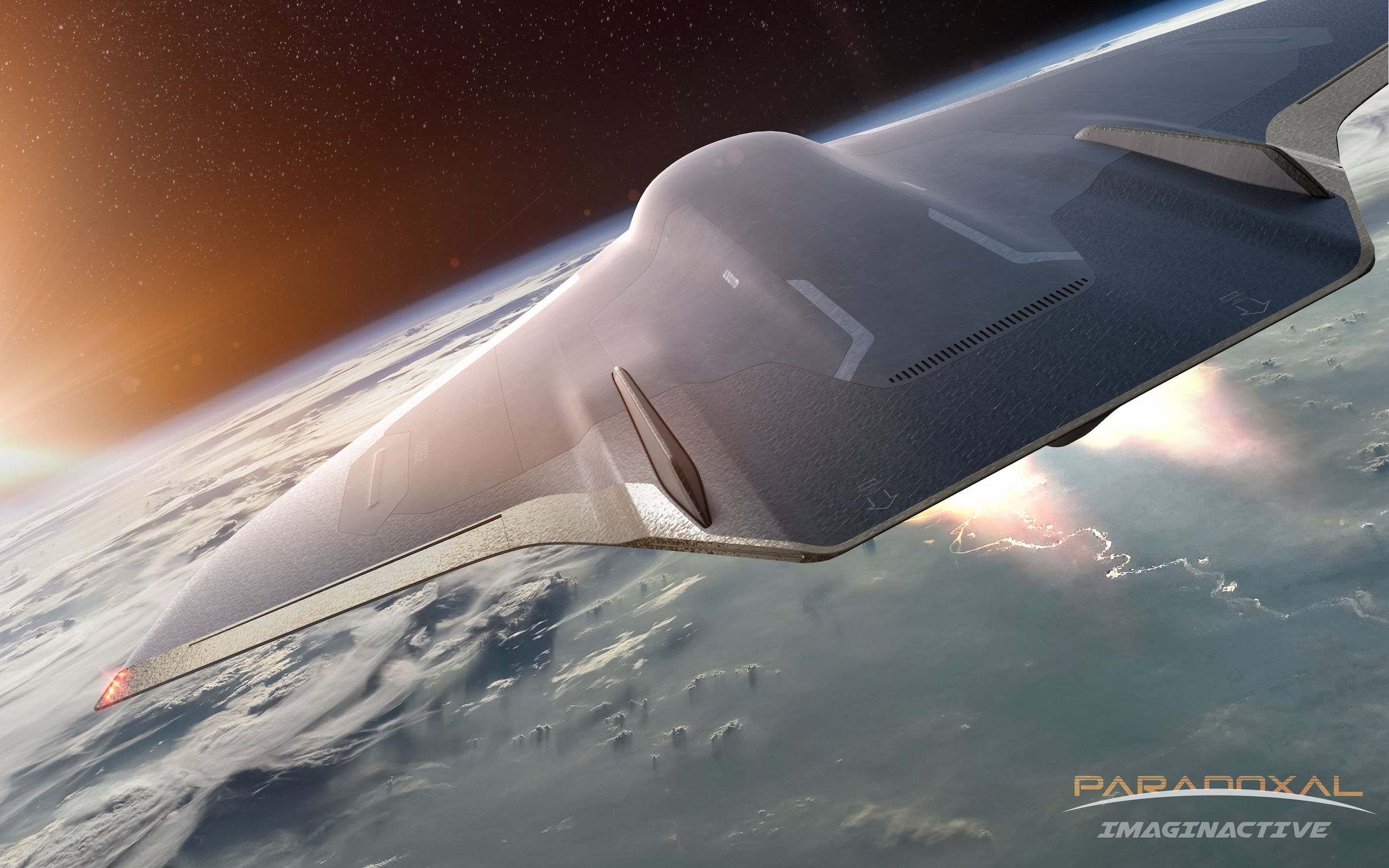 Paradoxal, a concept plane from Imaginactive, flies at the edge of Earth's orbit.